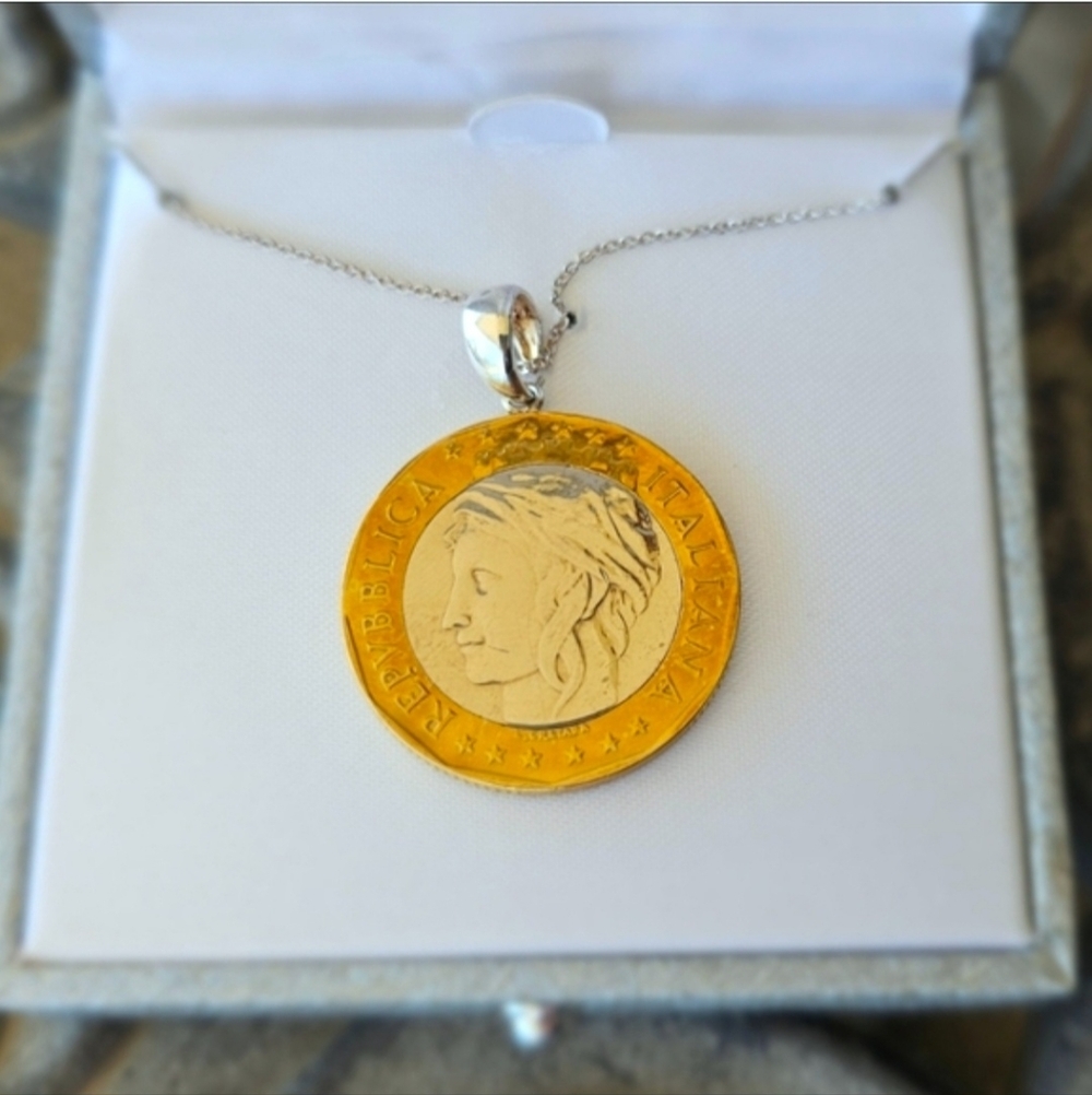 Sterling Silver 1000-Lira Pendant Necklace